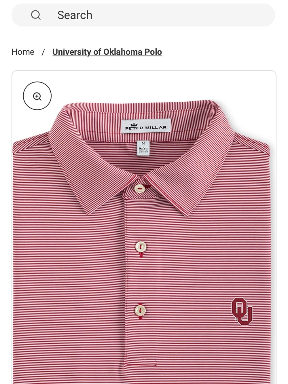 Peter Millar Red & White Striped Polo with University of Oklahoma Logo - Boomer!